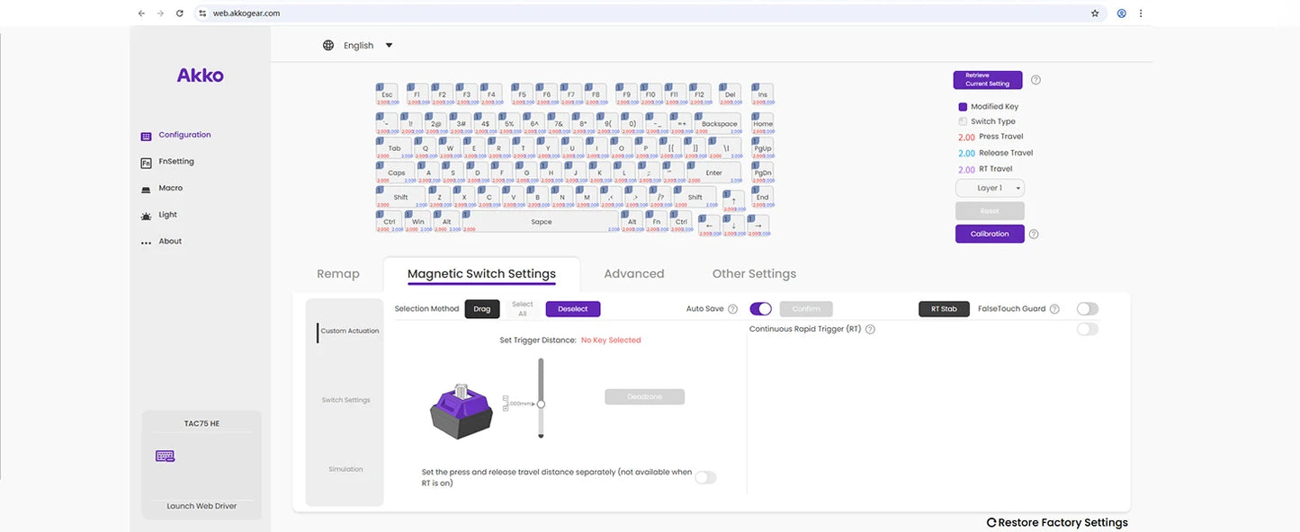 Teclado AKKO TAC75 HE com interruptores magnéticos, formato 75%, teclado gaming Rapid Trigger 0.005mm 8K RGB com fio, teclado personalizado para esports para gamers