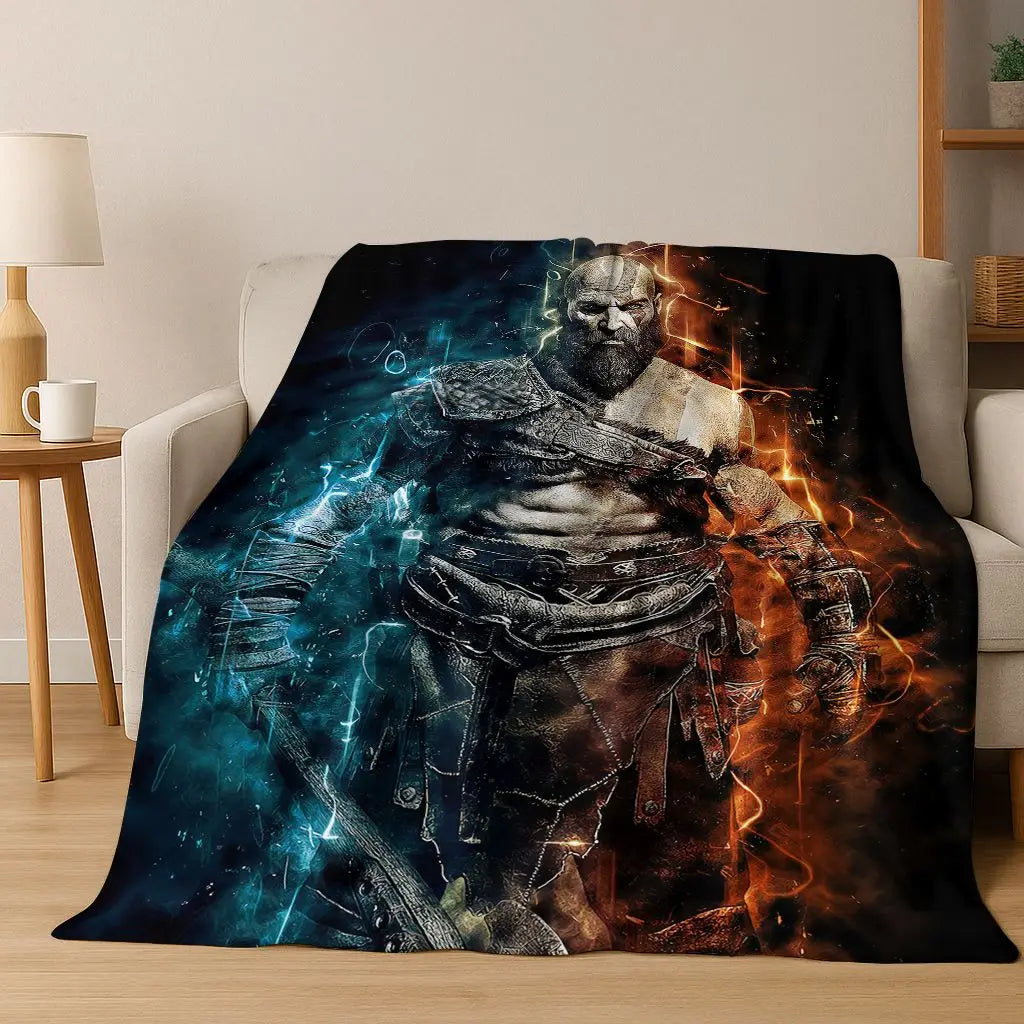 Classics God of War Kratos 3A Game Gamer Flannel Blanket,Warm and Cozy Soft Throw Blanket for Home Bedroom Bed Sofa Kid Gift