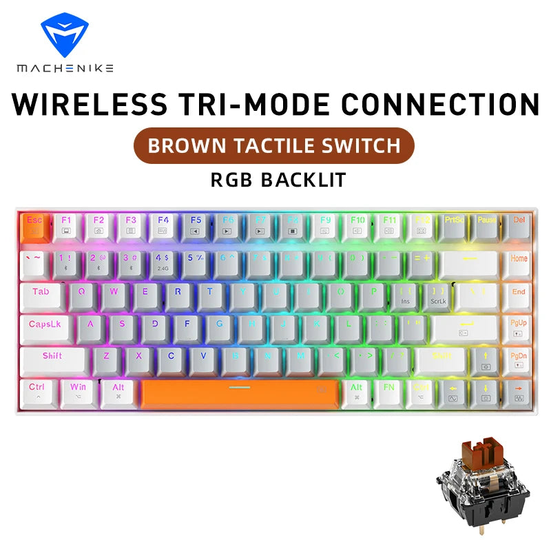 Machenike K500A-B84 Mechanical Keyboard 75% TKL Hot-Swappable Tri-Mode Wireless Gaming Keyboard RGB 84 Keys For PC Gamers Laptop