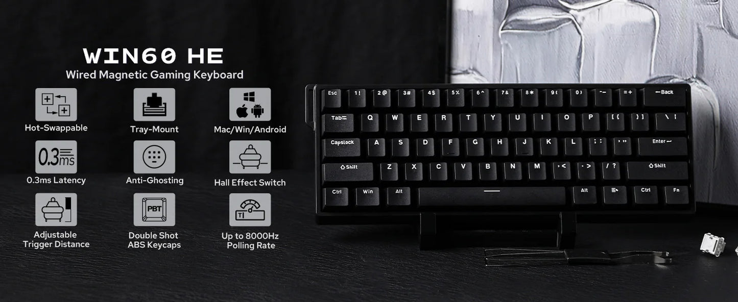 Teclado mecánico con cable AULA WIN60 HE/WIN60 HE MAX 60% con estructura tray-mount hot-swap e interruptores magnéticos Hall Effect