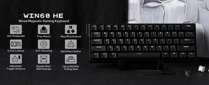 Teclado mecánico con cable AULA WIN60 HE/WIN60 HE MAX 60% con estructura tray-mount hot-swap e interruptores magnéticos Hall Effect