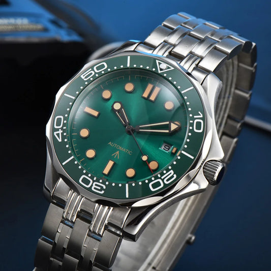Parnsrpe 2026 New Miyota 8215 Automatic Dive Watch for Men Luxury Sport Green Dial Luminous Sapphire Crystal Date Waterproof Bus