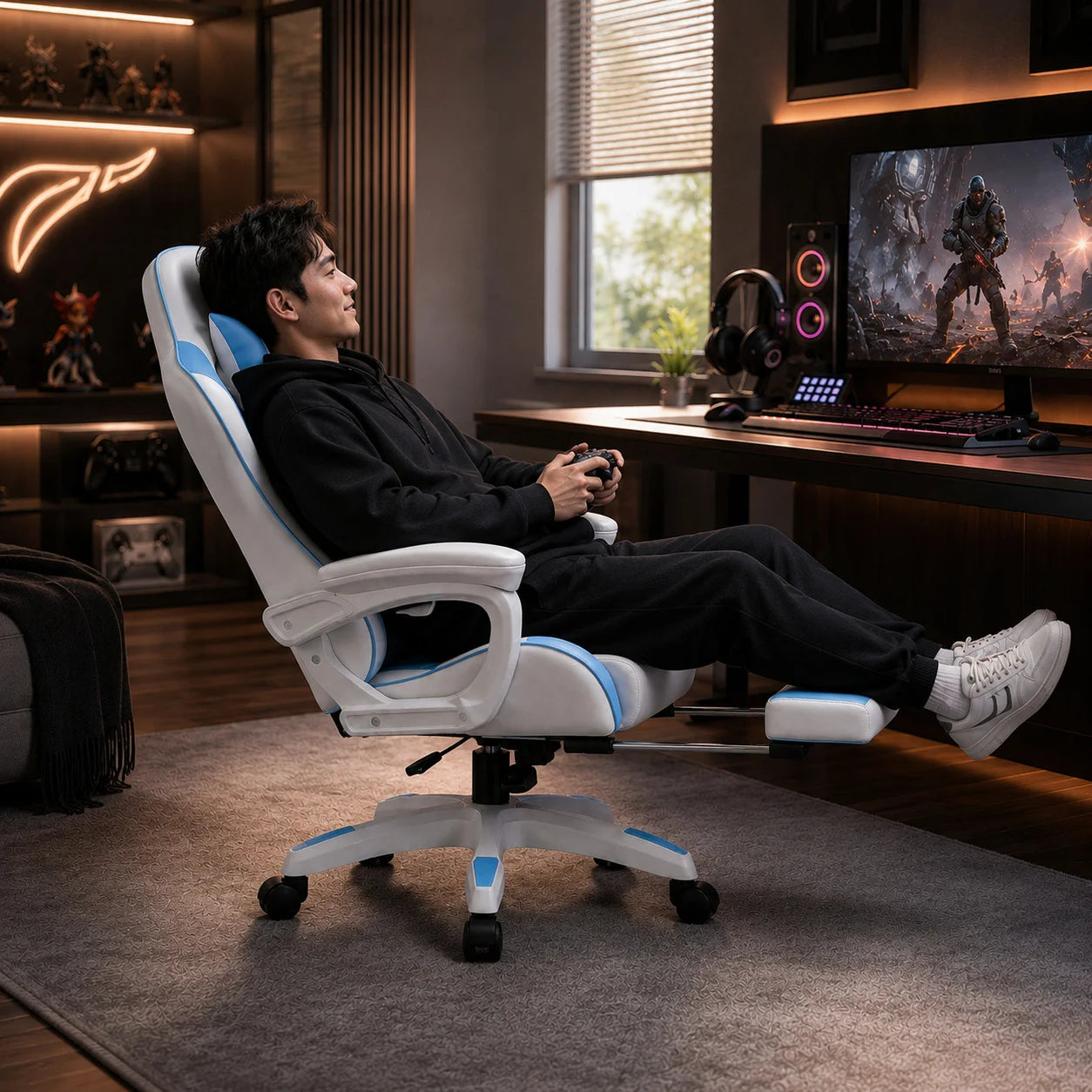 Cadeira de Escritório Gaming Reclinável AOLIVIYA para Computador em Casa, Rotativa, com Elevação, Encosto e Apoio para Pés, para Cybercafé e E-Sports