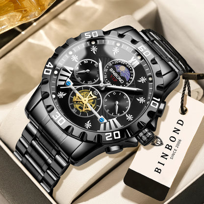 BINBOND quartz watches for men luxury accurate durable watch luminous waterproof chronograph men's watch business watch reloj