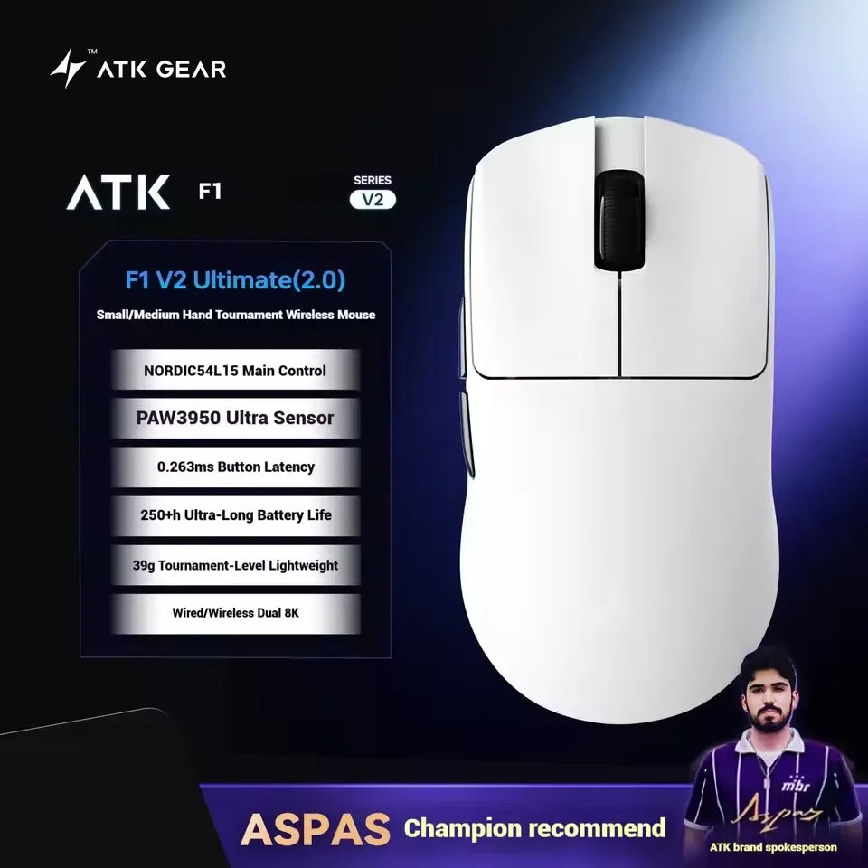 Ratón gaming inalámbrico ATK Blazing Sky F1 V2 Ultra Max de doble modo, ligero, PAW3950Ultra, doble 8K, baja latencia, ergonómico extremo