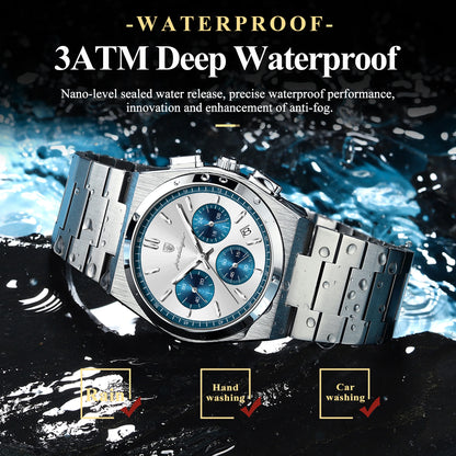 POEDAGAR Fashion Men's Wristwatch Chronograph Date Stainless Steel Quartz Man Clock Waterproof Luminous Business Watches For Men
