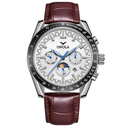 Relógio mecânico para homem ONOLA – Relógio automático de luxo com um estilo descontraído, com bracelete em pele e mostrador perfurado