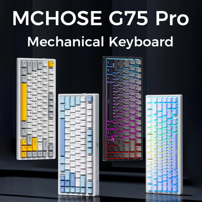 Teclado mecánico inalámbrico MCHOSE G75 Pro, diseño 75%, montaje gasket, 5 capas de amortiguación, retroiluminación RGB, triple modo y hot-swappable