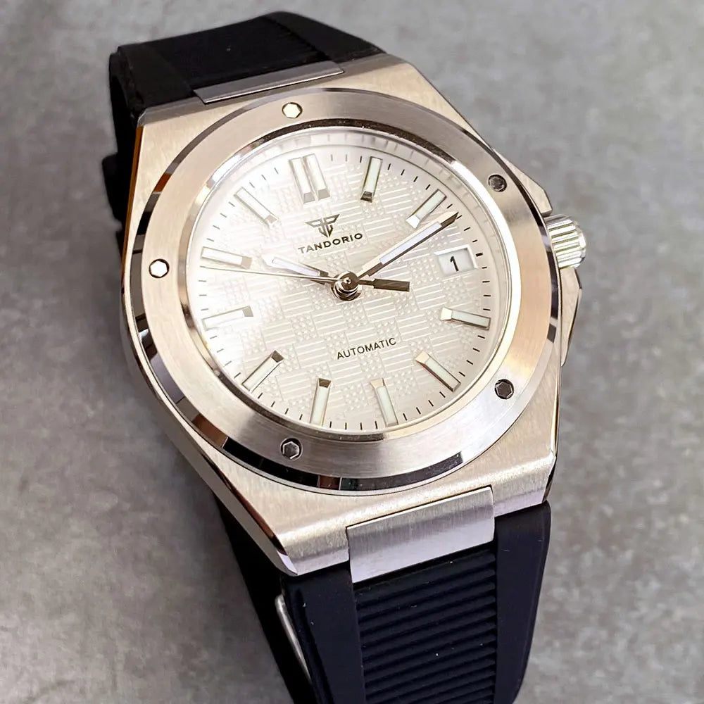 Orologio meccanico da uomo Tandorio New Black Luxury in stile business engineer, vetro zaffiro, impermeabile 100m, movimento automatico NH35A