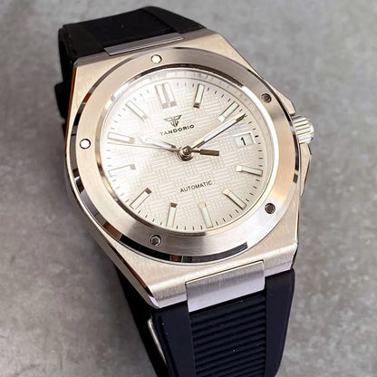Orologio meccanico da uomo Tandorio New Black Luxury in stile business engineer, vetro zaffiro, impermeabile 100m, movimento automatico NH35A