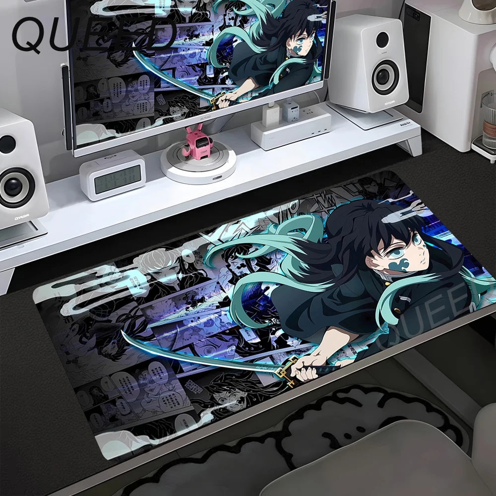 Alfombrilla de escritorio para ordenador y teclado, alfombrilla de ratón anime chica kawaii, 900x400mm, goma antideslizante, Demon Slayers XL