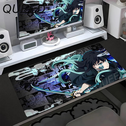 Alfombrilla de escritorio para ordenador y teclado, alfombrilla de ratón anime chica kawaii, 900x400mm, goma antideslizante, Demon Slayers XL