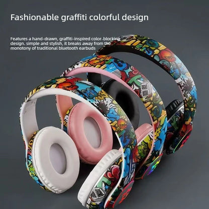 Nuovo headset gaming Bluetooth wireless Graffiti LX-8686 con microfono, luce LED, supporto per scheda TF, bassi profondi e cuffie over-ear per PC, gaming e bambini