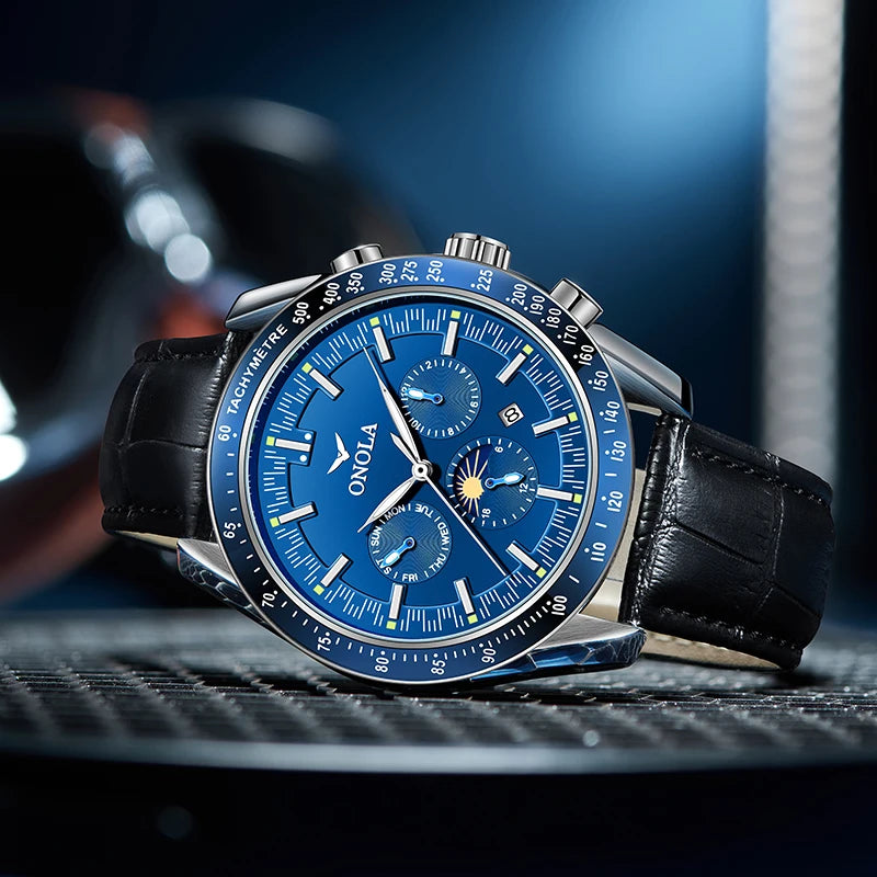 Relógio mecânico para homem ONOLA – Relógio automático de luxo com um estilo descontraído, com bracelete em pele e mostrador perfurado