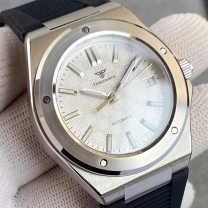 Orologio meccanico da uomo Tandorio New Black Luxury in stile business engineer, vetro zaffiro, impermeabile 100m, movimento automatico NH35A