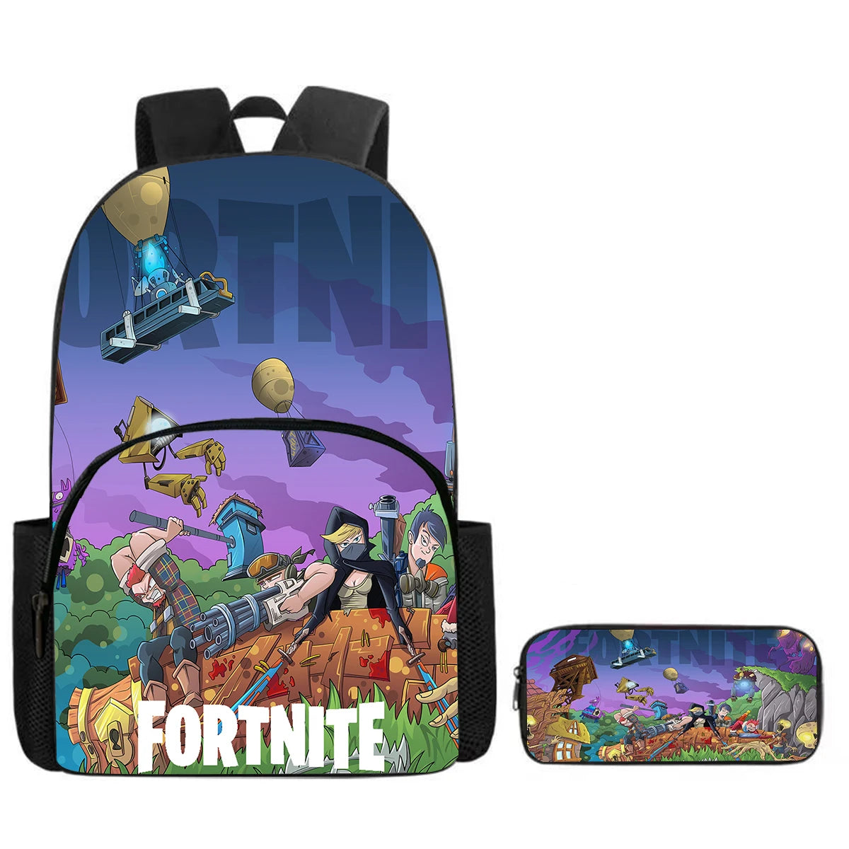 Zaino Fortnite Cartoon con tasca frontale e astuccio 2 pz - Set scolastico per bambini e bambine dai 5 agli 8 anni, regalo per il rientro a scuola
