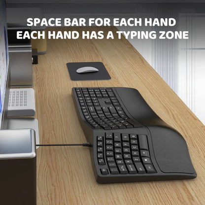 Tastiera ergonomica cablata USB K9 divisa, tastiera ergonomica con poggiapolsi, 110 tasti, tastiera gaming per uffici professionali