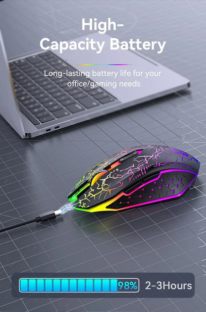 Mouse gaming RGB 2.4G wireless Bluetooth 1600DPI con 6 pulsanti silenziosi, mouse ergonomico dual-mode da ufficio per MacBook e PC