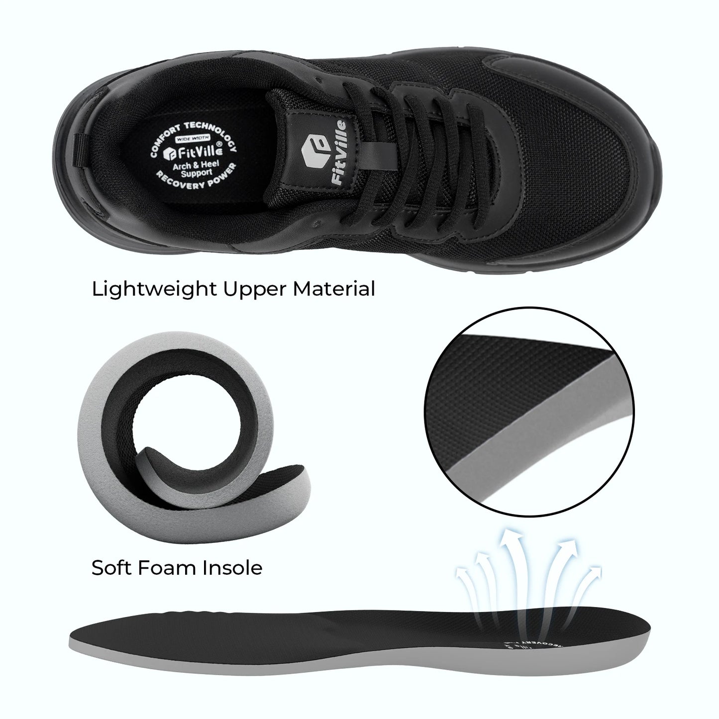 Scarpe da camminata FitVille da uomo, larghezza ampia, massima ammortizzazione, sneakers sportive leggere per alleviare il dolore da fascite plantare