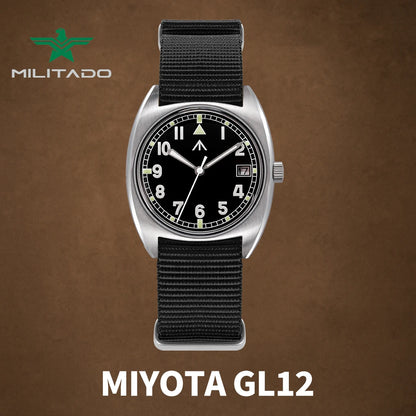 Orologio Militado ML17 Miyota Super 2035/ GL12 con movimento al quarzo, Luminova C3 e BGW9, impermeabile 100m, in acciaio inox