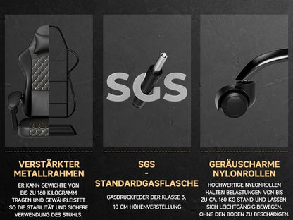 Silla gaming ergonómica PINGGO con reposapiés, masaje y cuero PVC, silla de oficina para PC gaming, capacidad de carga 150kg