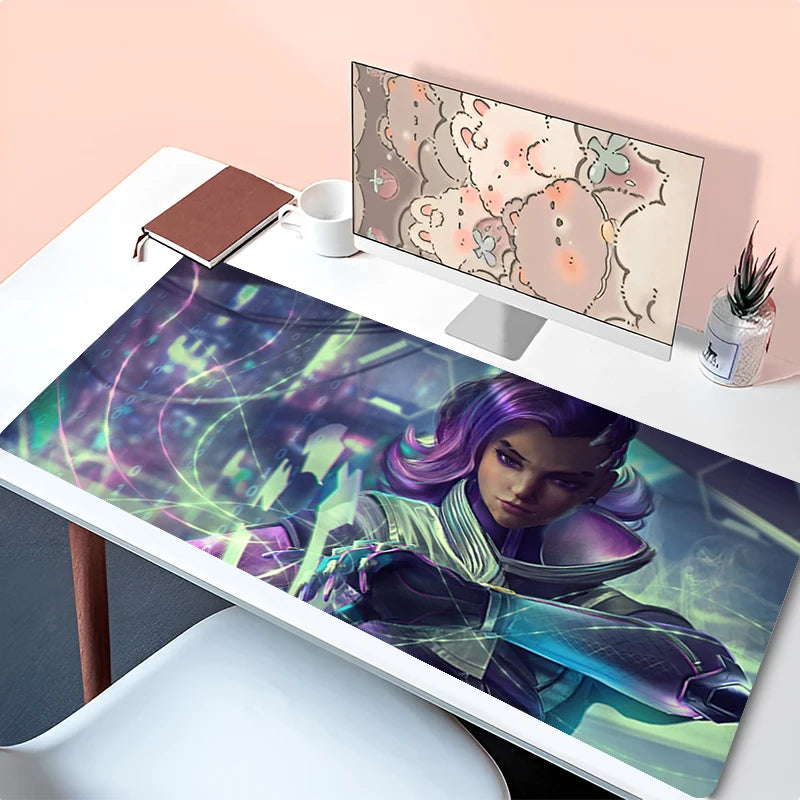 Tappetino per mouse laptop anime, accessorio da ufficio, tappetino per tastiera PC, sottobicchiere in gomma, tappetino mouse morbido grande Overwatch Sombra per scrivania