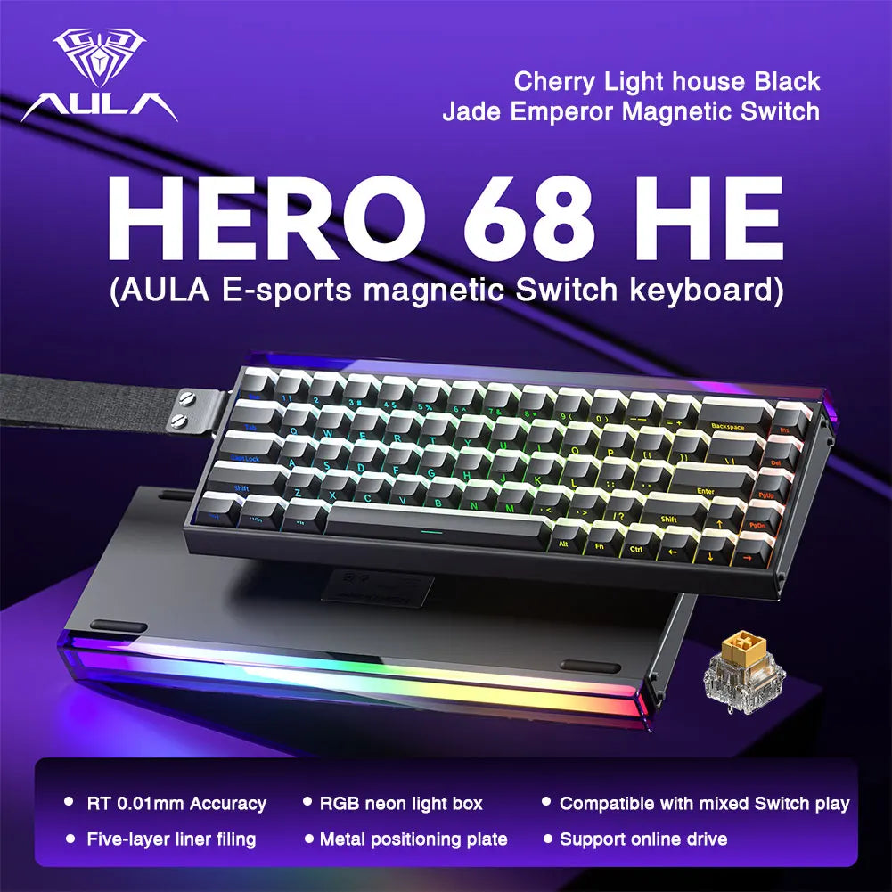 AULA HERO68 HE Tastiera con switch magnetici, Rapid Trigger, polling rate 8K, tastiera da gaming eSports RGB cablata meccanica