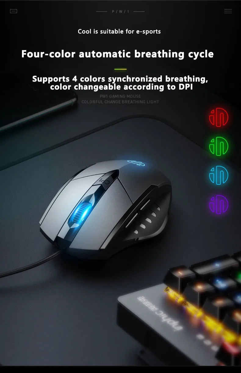 Mouse cablato Inphic W1 Esports Gaming, mouse silenzioso da ufficio, disponibile con tre o sei tasti