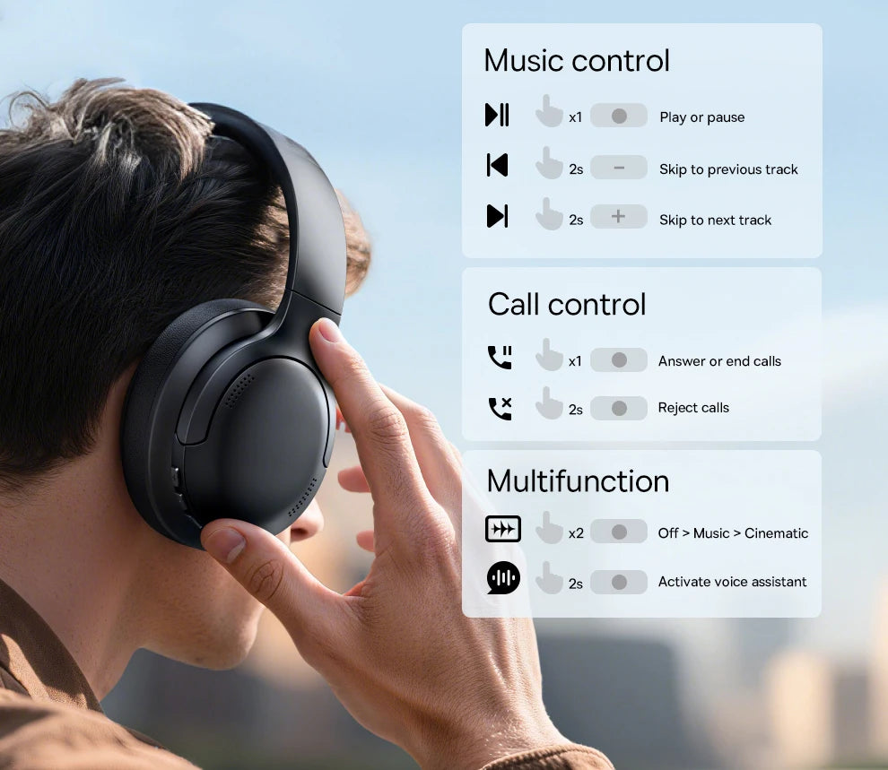 Cuffie over-ear wireless Bluetooth 5.3 Baseus – Driver HiFi da 40mm, autonomia di 70H, headset pieghevole con audio spaziale