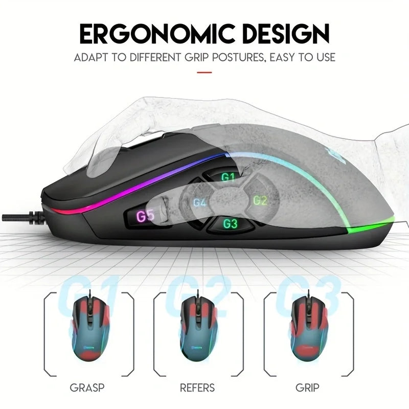 Ratón gaming con cable RGB personalizable, programación macro de 10 teclas, para portátil y ordenador de sobremesa