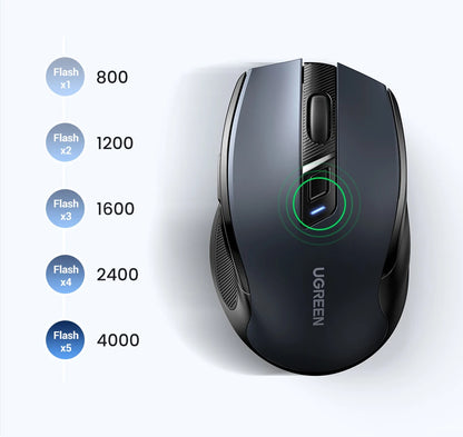 UGREEN bežični miš Bluetooth 5.0, ergonomski miš 4000DPI, 6 tihih tipki, miš za MacBook, tablet, prijenosna računala, računalo PC, 2.4G miševi