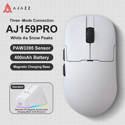 Mouse gaming Ajazz AJ159 PRO/APEX 8000Hz Rebound Rate Paw3950 con schermo a colori, supporto magnetico AJ159P per ufficio e gaming