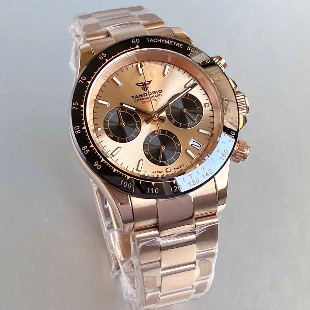 Orologio da uomo Luxury VK63 con movimento al quarzo, cronografo business 39mm in acciaio/oro rosa, datario e quadrante luminoso
