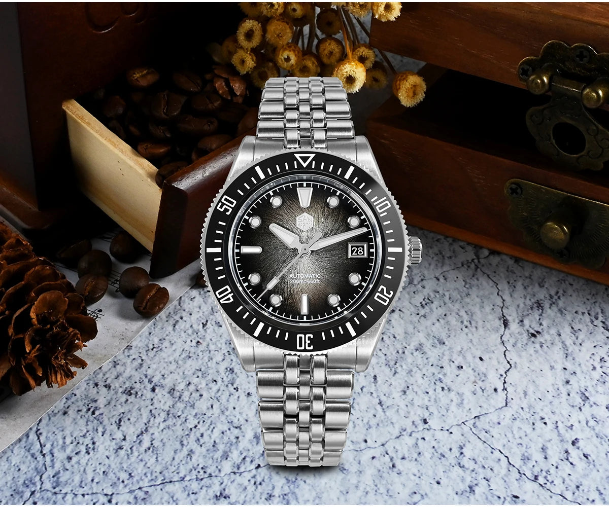 Relógio de mergulho masculino San Martin 37.5mm 40mm Miyota 9015 com mostrador esmaltado, relógio de pulso mecânico automático de luxo, resistente à água 200m SN0148