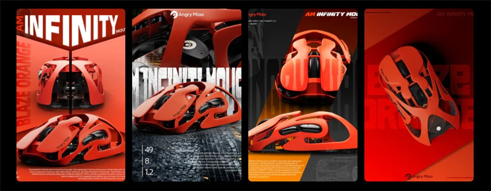 Angry Miao Infinity Mouse Wireless da Gaming Hot-Swappable in Metallo Ultralight Hollow PAW3950 Dual 8K Cablato Tri-Mode Arancione