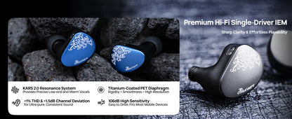 Auriculares HiFi IEM Linsoul Kiwi Ears Cadenza II con driver dinámico de titanio de 10mm, KARS 2.0 y cable desmontable