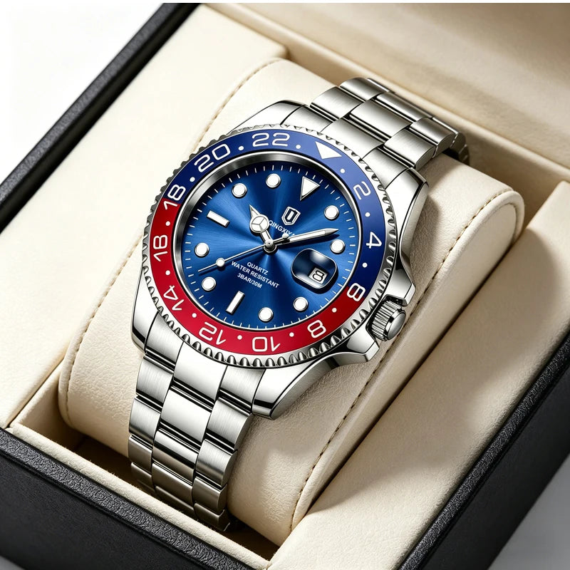 QINGXIYA Top Original Men Quartz Watches for Men Waterproof Calendar Stainless Steel Quartz Men Luxury Watch Luminous Wristwatch