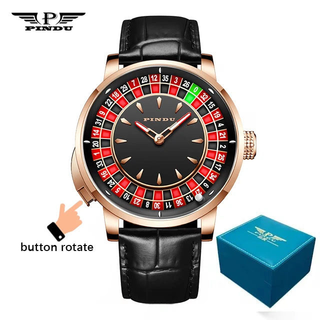 PINDU Watch Top Brand Luxury Upgraded Version Button Roulette Men's Mechanical Watch Stainless Steel NH35A Sapphire Glass Watch