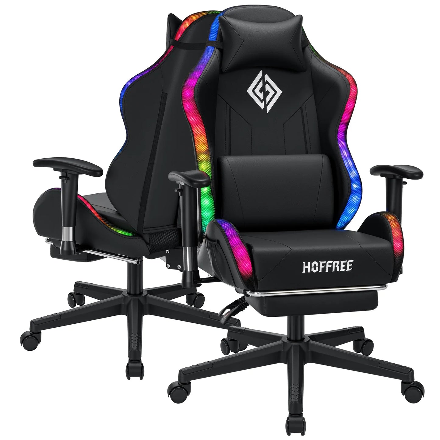 Sedia gaming LED per bambini 8-15 anni, sedia gamer regolabile con illuminazione LED, poggiapiedi e supporto lombare, sedia PC ergonomica