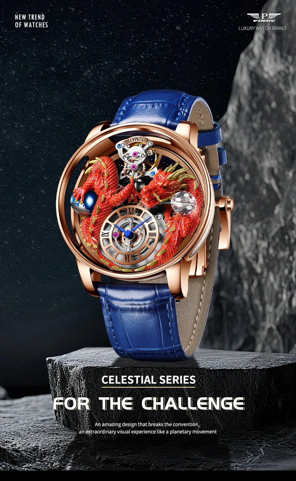 Orologio da uomo PINDU Design 2025 nuovo, Diamond Tourbillon, brand di lusso Astronomia, al quarzo, vetro zaffiro, impermeabile