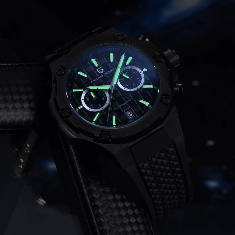 Reloj de cuarzo para hombre PAGANI DESIGN PD-YS032, 44mm, movimiento japonés VK64, caja de acero inoxidable, correa de caucho, cristal de zafiro, resistente al agua 100M