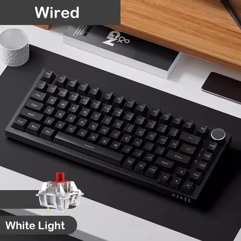 AJAZZ AK820 Tastiera meccanica layout compatto 70%/illuminazione RGB/switch hot-swappable, con connessione cablata, wireless e Bluetooth