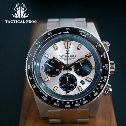 Orologio cronografo da uomo Tactical Frog 41mm, movimento al quarzo solare VS75, impermeabile, zaffiro, verde, luminoso C3, orologio da polso al quarzo