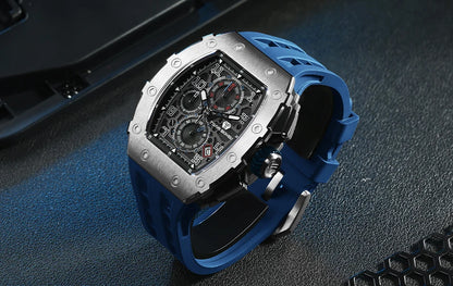 Reloj TSAR BOMBA para hombre, marca de lujo, diseño tonneau, impermeable, de acero inoxidable, reloj de pulsera de moda rectangular para hombre