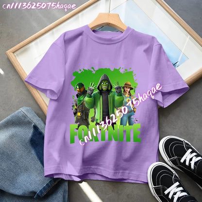 Camisetas Fortnite para niños con estampado de anime y personajes, tops de dibujos animados Fortress Night, ropa de verano para niñas, manga corta, camisetas tipo pulóver