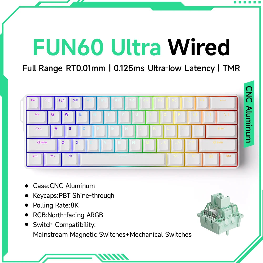 Teclado Gaming Mecânico Akko MonsGeek FUN60 Ultra com Interruptores Magnéticos, 60%, Rapid Trigger, 8K HE/TMR, Teclado Gamer Personalizado em Alumínio