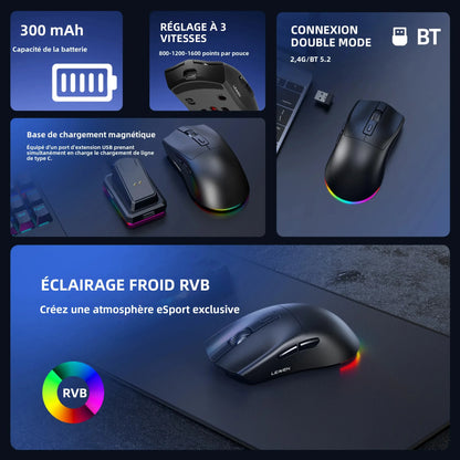 Dual-Mode Wireless Mouse with Magnetic Charging Dock, RGB Backlit Bluetooth & 2.4G Wireless Mouse, Rechargeable Ergonomic Mouse with Adjustable 1600 DPI
