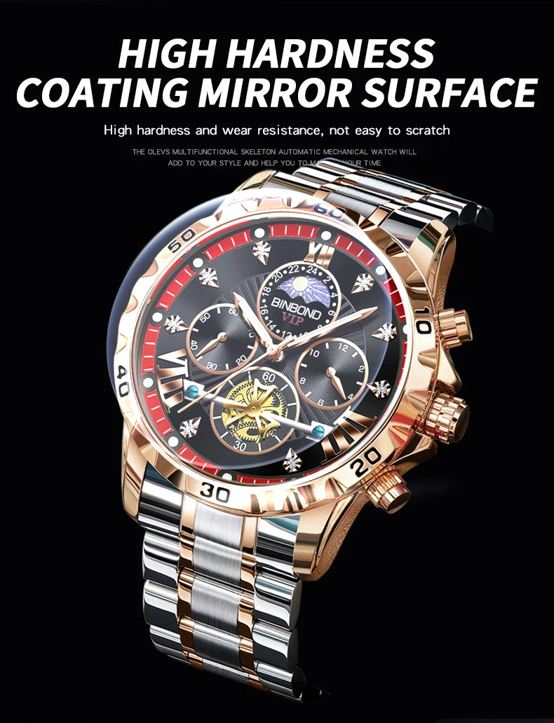 BINBOND quartz watches for men luxury accurate durable watch luminous waterproof chronograph men's watch business watch reloj