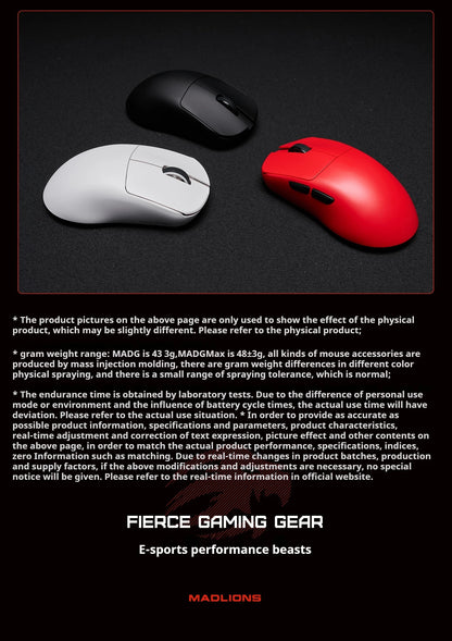 Ratón inalámbrico ultraligero FGG Madlions Mad G Pro Max original 8K HZ de doble modo, baja latencia PAW3395, accesorios gamer y regalos