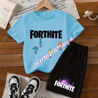 Conjunto de verano Fortress Night de camiseta y pantalones cortos para niños y niñas, 2 piezas, ropa infantil con camiseta estampada, regalo